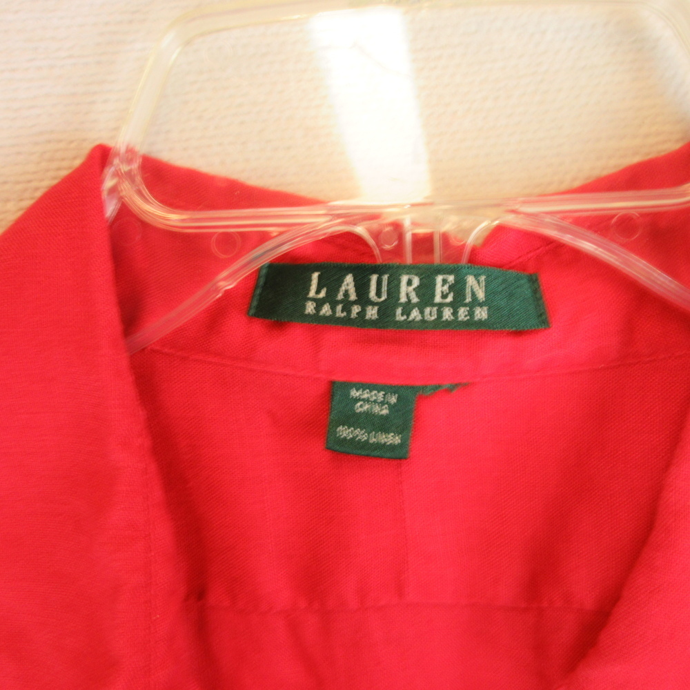 Lauren Ralph Lauren Red Linen Utility Button-Down Shirt Size XL - Picture 5 of 10